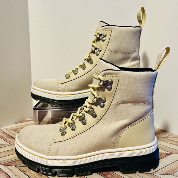 Dr. Martens Combs Poly & Leather Boots Women's 7 Parchment Beige Ripstop Nylon - Picture 2 of 8